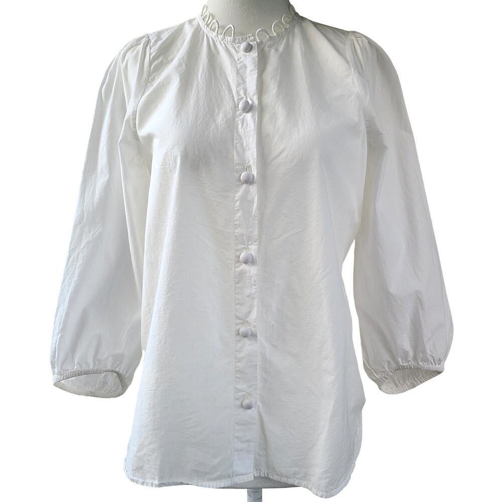 Apiece Apart Cotton Button Down Blouse 3/4 Sleeve White Top Women Size 0 XS EUC